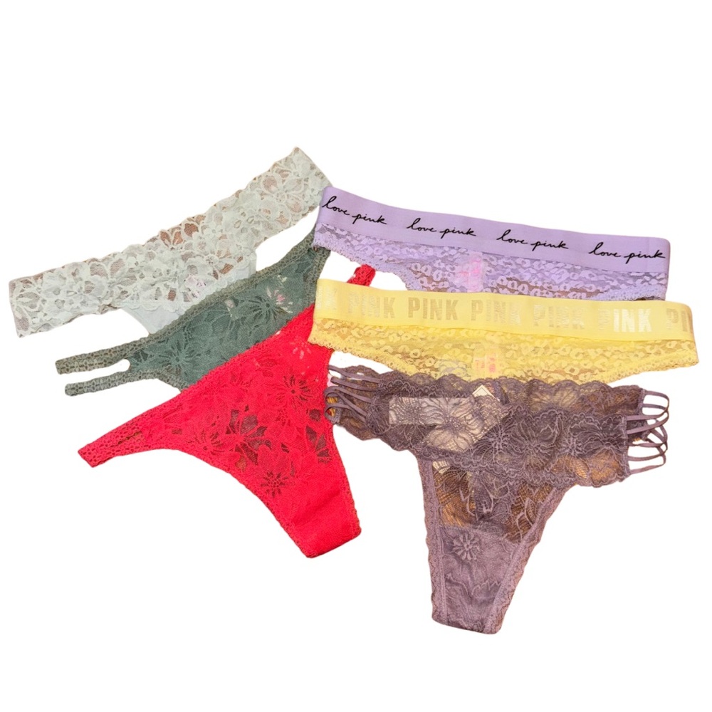NWT 6pc VS Pink & Hollister thong lace panties - size M